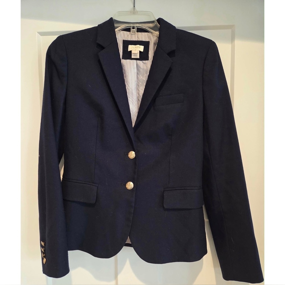 J. Crew Dark Blue Blazer with Gold Accents Size 2